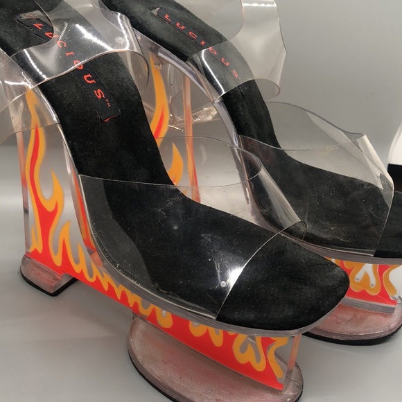 Lucious Acrylic Platform Flame Heels Size 9 - Picture 2 of 11